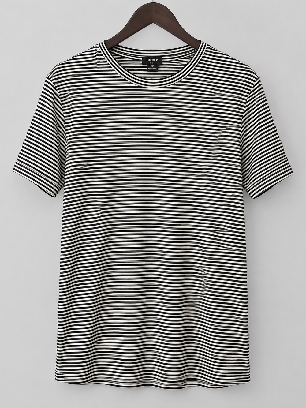 Forever 21 Black & White Thin Stripe Short Sleeve Crew Tee